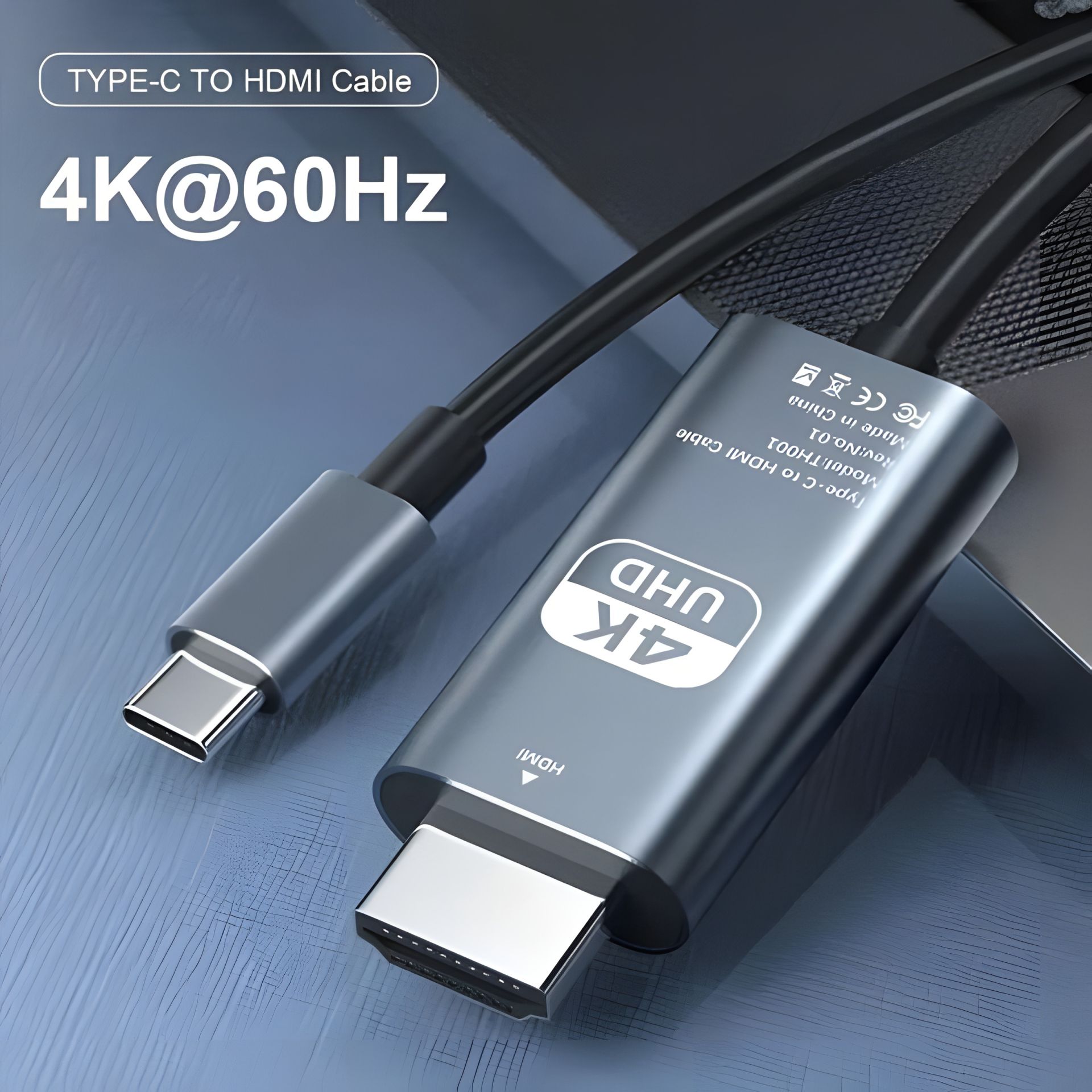 Адаптер перехідник 4K 60Hz Type-C to HDMI 2m, металевий, ПВХ, Black-Grey (TH001-MPV20KG-460) Адаптер перехідник 4K 60Hz Type-C to HDMI 2m, металевий, ПВХ, Black-Grey (TH001-MPV20KG-460)