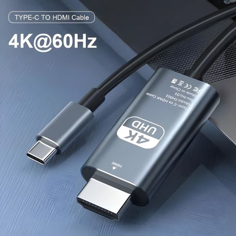 Адаптер переходник 4K 60Hz Type-C to HDMI 2m, металл, ПВХ, Black-Grey (TH001-MPV20KG-460) Адаптер переходник 4K 60Hz Type-C to HDMI 2m, металл, ПВХ, Black-Grey (TH001-MPV20KG-460)
