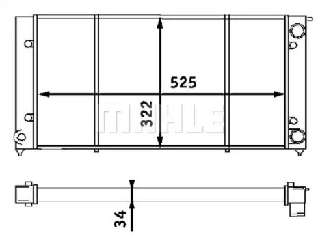 Радиатор 525 mm AUDI/VW 80,Caddy,Golf,Jetta 1,3-1,8-92/SEAT Toledo 1,6i 91-99, MAHLE/KNECHT (CR340001S)