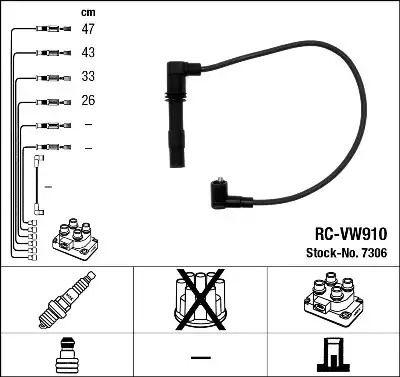 К-кт проводів NGK (RC-VW910) ​​SEAT/SKODA/VW Ibiza/Fabia/Polo 1,4-1,6 98-09, NGK (7306)