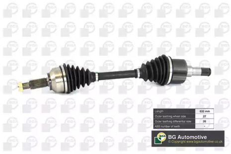 Полуось Ford Mondeo 00-07 1.8-3.0 (27/26) 632mm L, BGA (DS2303L)