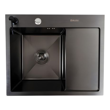 Кухонная раковина CM 58*48 L черная PVD VALESO Handmade (круглый сифон 3,0/0,8)