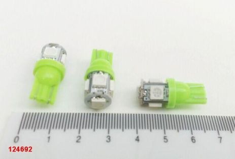 Лампа светодиод б/ц 12V W5W T10 5SMD (50 х 50) зеленая