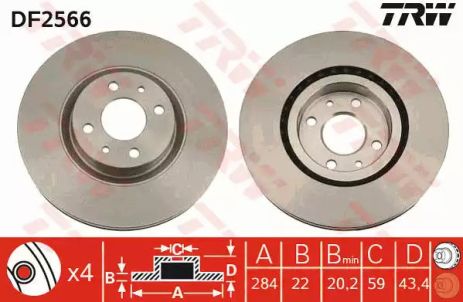 Диск тормозной CHRYSLER DELTA, LANCIA DELTA, ALFA ROMEO, TRW (DF2566)