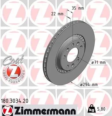 Диск тормозной OPEL ZAFIRA, TOYOTA PROACE, PEUGEOT EXPERT, ZIMMERMANN (180303420)