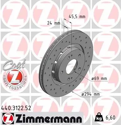 Диск тормозной PEUGEOT 4007, CITROËN C-CROSSER, MITSUBISHI OUTLANDER, ZIMMERMANN (440312252)