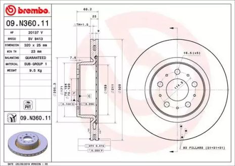 Диск гальмівний TESLA MODEL, BREMBO (09N36011)