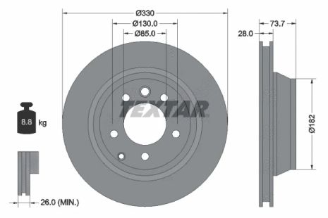 Диск гальмівний AUDI Q7, VW TOUAREG, PORSCHE CAYENNE, TEXTAR (92122005)