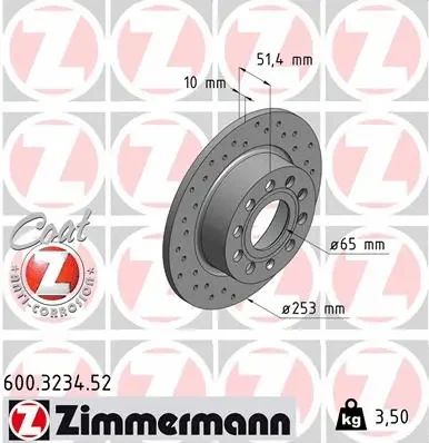 Диск тормозной SKODA OCTAVIA, SEAT LEON, VW JETTA, ZIMMERMANN (600323452)