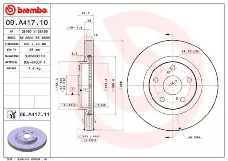 Диск тормозной GLEAGLE GX7, ENGLON SX7, TOYOTA LAND CRUISER, BREMBO (09A41711)