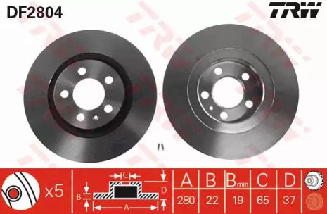 Диск тормозной VW, VW, ZHONGHUA(BRILLIANCE) V5, TRW (DF2804)