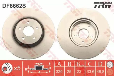 Диск тормозной FORD TRANSIT, FORD KUGA, FORD TOURNEO, TRW (DF6662S)