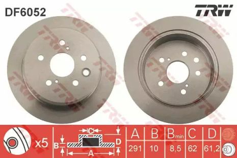 Диск гальмівний TOYOTA MARK, LEXUS IS, TOYOTA CROWN, TRW (DF6052)