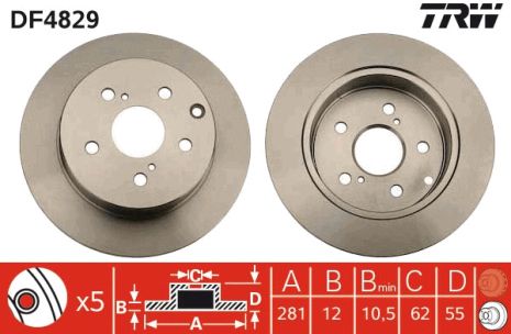 Диск тормозной TOYOTA LAND CRUISER, TOYOTA RAV, TOYOTA MARK, TRW (DF4829)