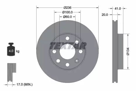 Диск гальмівний CHEVROLET, BUICK, ZAZ SENS, TEXTAR (92029603)