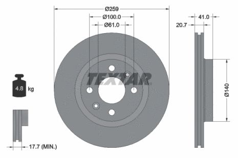 Диск гальмівний LADA LARGUS, MAHINDRA RENAULT, NISSAN PLATINA, TEXTAR (92292103)