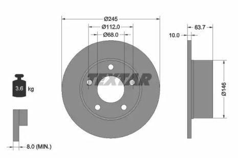 Диск гальмівний VW, SKODA SUPERB, TEXTAR (92057503)