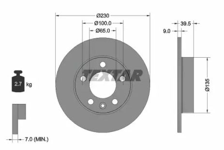 Диск гальмівний SKODA, VW, VW, TEXTAR (92082503)