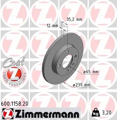 Диск тормозной VW, SEAT CORDOBA, AUDI COUPE, ZIMMERMANN (600115820)