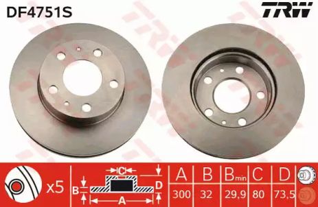Диск тормозной FIAT DUCATO, PEUGEOT BOXER, CITROËN JUMPER, TRW (DF4751S)