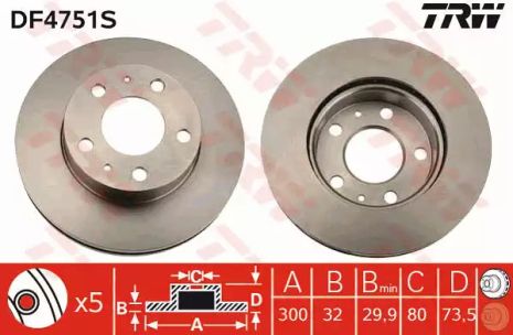 Диск тормозной FIAT DUCATO, PEUGEOT BOXER, CITROËN JUMPER, TRW (DF4751S)