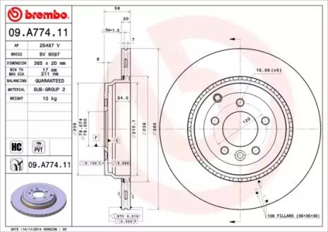 Диск тормозной LAND ROVER, BREMBO (09A77411)