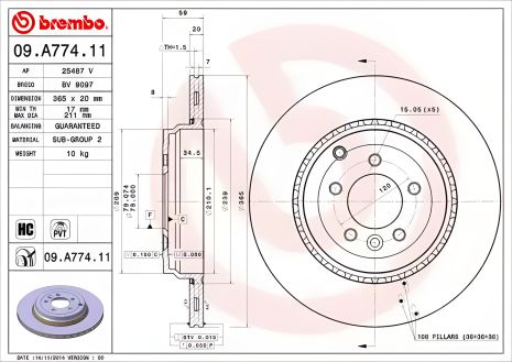 Гальмівний диск LAND ROVER, BREMBO (09A77411)