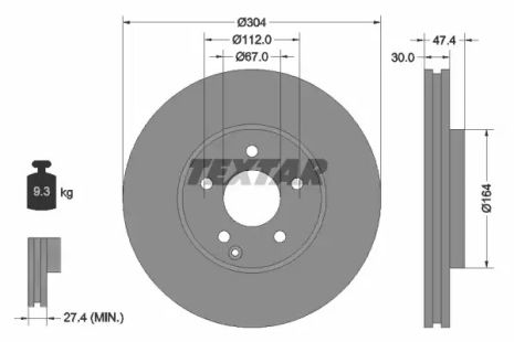 Диск гальмівний MERCEDES-BENZ E-CLASS, TEXTAR (92152105)