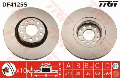 Диск гальмівний AUDI A8, AUDI A6, AUDI 100, TRW (DF4125S)