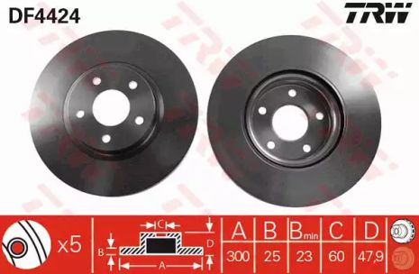 Диск тормозной FORD (CHANGAN), VOLVO (CHANGAN), FORD KUGA, TRW (DF4424)