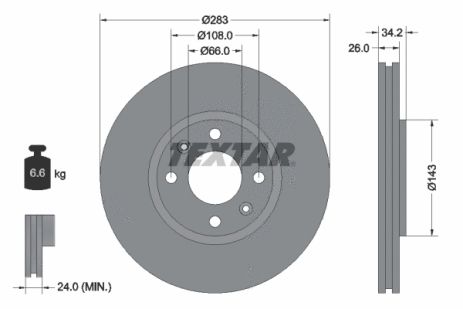 Диск тормозной PEUGEOT 5008, CITROËN C4, CITROËN BERLINGO, TEXTAR (92111603)