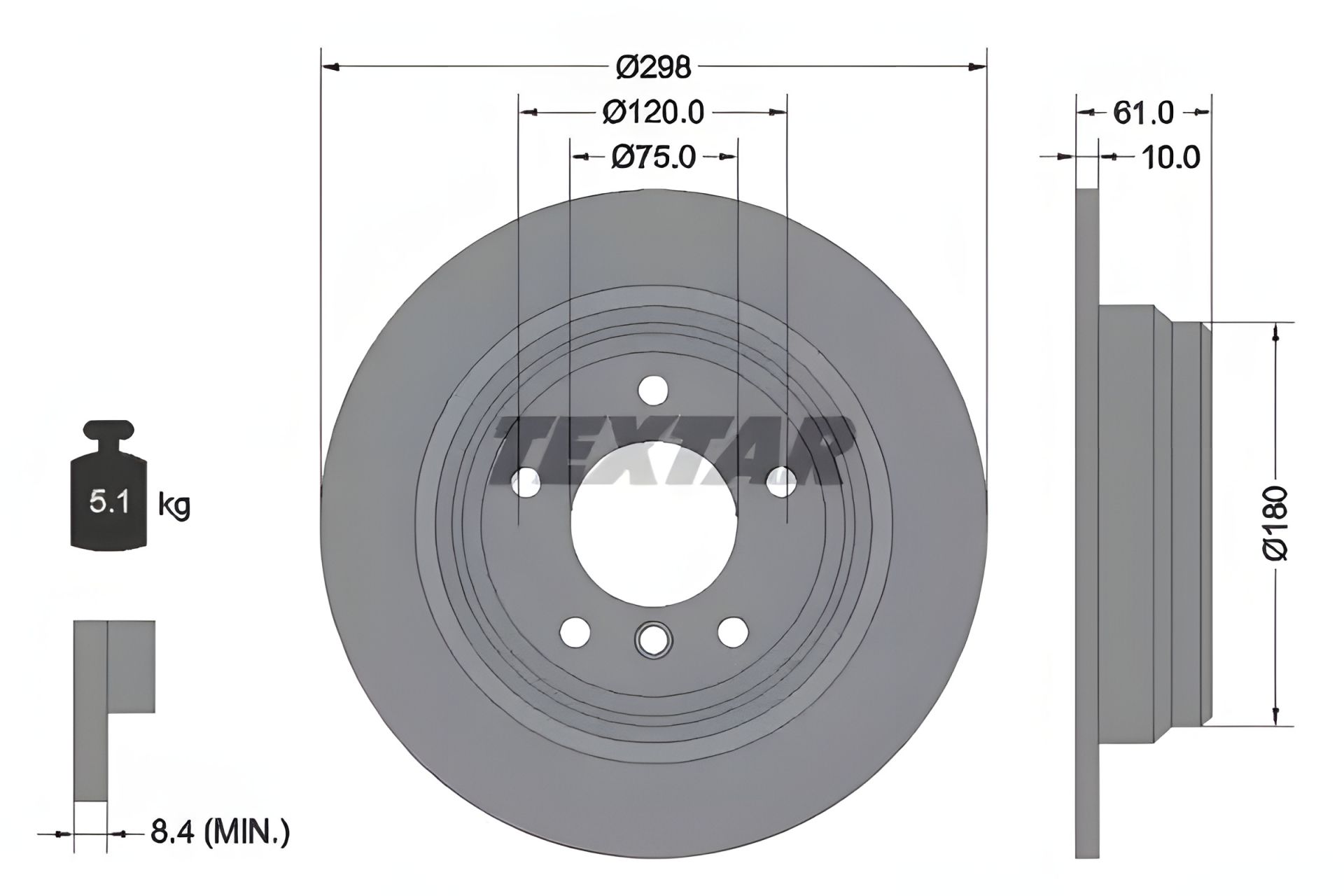 Гальмівний диск BMW 5, TEXTAR (92076603) Гальмівний диск BMW 5, TEXTAR (92076603)