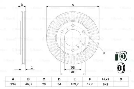 Диск тормозной FIAT FULLBACK, MITSUBISHI PAJERO, MITSUBISHI L, BOSCH (0986479704)