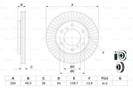 Диск гальмівний FIAT FULLBACK, MITSUBISHI PAJERO, MITSUBISHI L, BOSCH (0986479704)