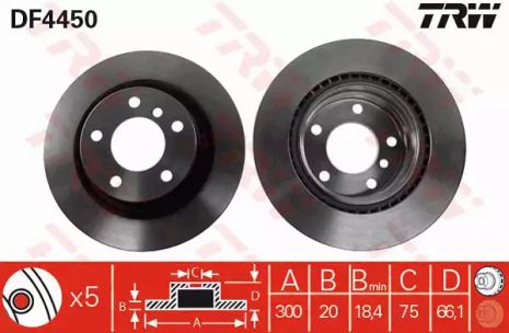 Диск тормозной BMW 1, BMW 2, TRW (DF4450)