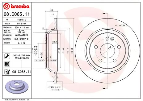 Тормозной диск для MERCEDES-BENZ VITO, MERCEDES-BENZ MARCO, BREMBO (08C06511)