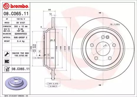 Диск гальмівний MERCEDES-BENZ VITO, MERCEDES-BENZ MARCO, BREMBO (08C06511)