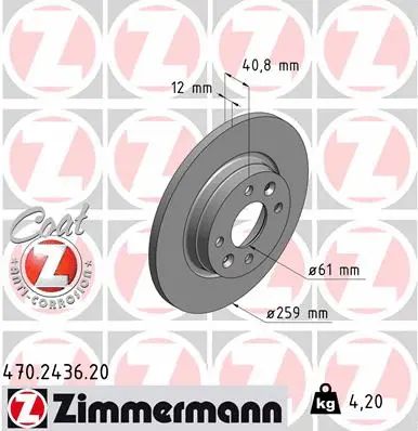 Диск тормозной SMART FORTWO, DACIA LOGAN, RENAULT LOGAN, ZIMMERMANN (470243620)