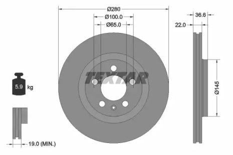 Диск тормозной FAW (TIANJIN), VW, VW, TEXTAR (92082305)