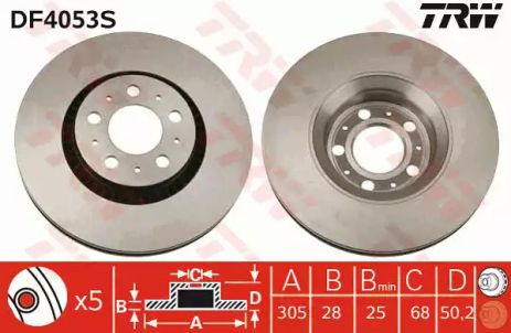 Диск гальмівний VOLVO S80, VOLVO XC70, VOLVO S60, TRW (DF4053S)