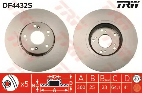 Гальмівний диск для HONDA ACCORD, HONDA CR-V, TRW (DF4432S)