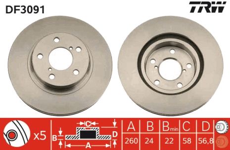 Диск тормозной SUBARU IMPREZA, SUBARU LEGACY, SUBARU SVX, TRW (DF3091)