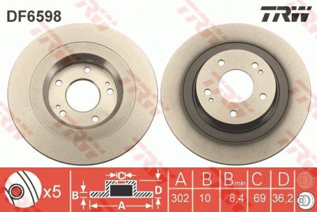 Диск тормозной MITSUBISHI OUTLANDER, MITSUBISHI ECLIPSE, MITSUBISHI ASX, TRW (DF6598)