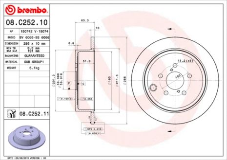 Диск тормозной TOYOTA GT, SUBARU WRX, SUBARU BRZ, BREMBO (08C25211)