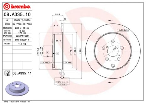 Диск тормозной TOYOTA AVENSIS, BREMBO (08A33510)