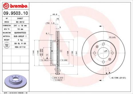 Диск тормозной INOKOM i10, NAZA SURIA, HYUNDAI i10, BREMBO (09950310)