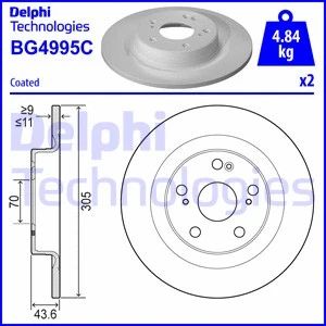 Диск тормозной HONDA CIVIC, DELPHI (BG4995C)