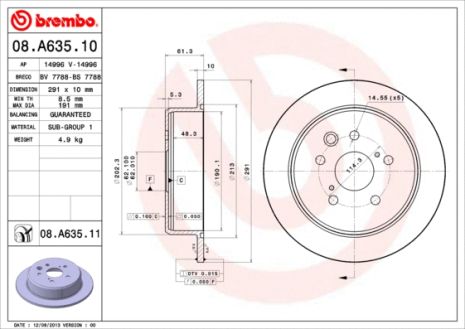 Диск тормозной TOYOTA LAND CRUISER, LEXUS IS, TOYOTA MARK, BREMBO (08A63511)