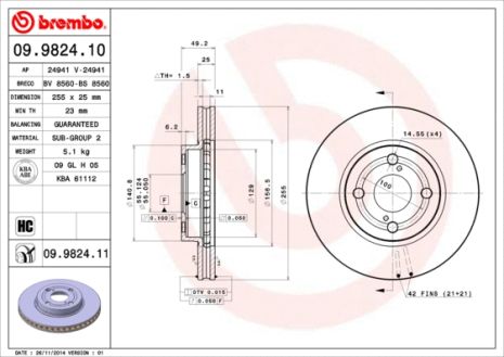 Диск тормозной TOYOTA COROLLA, BREMBO (09982410)