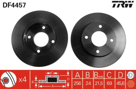 Диск тормозной HAIMA (FAW), MITSUBISHI COLT, SMART FORFOUR, TRW (DF4457)